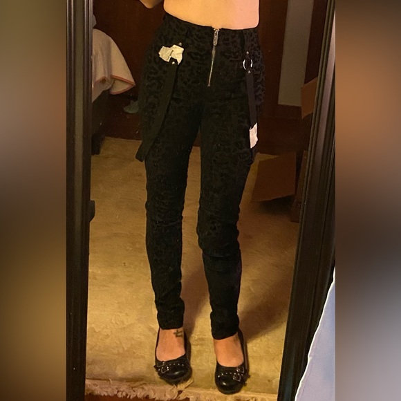 NWOT Killstar Hellcat Black Leopard Print High Waisted Pants w/Buckles & Straps - Picture 4 of 14